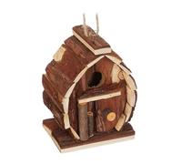 Relaxdays Decorative Bird House, Fir Wood, HxWxD: 14.5 x 10.5 x 7.5 cm, Garden Ornament, Hanging Nest Box, Natural