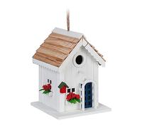 Relaxdays Decorative Bird Villa, Country House Style, Wood, Hanging or Standing, HWD: 23.5x18x18cm, Weatherproof, White, 23.5 x 18 x 18 cm