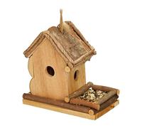 Relaxdays Decorative Birdhouse, Hanging Wooden Bird Feeder, HWD: 21 x 21 x 12.5 cm, Garden, Patio & Balcony, Natural, Wood
