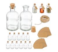 Relaxdays Decorative Bottles, Set of 16, Jars with Cork, 60 ml, for Filling, Spice Glasses, Transparent/Natural, 11.5 x 6 x 6 cm
