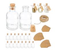 Relaxdays Decorative Bottles, Set of 20, Jars with Cork, 60 ml, for Filling, Spice Glasses, Transparent/Natural, 9 x 5 x 5 cm