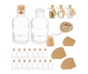 Relaxdays Decorative Bottles, Set of 20, Jars with Cork, 60 ml, for Filling, Spice Glasses, Transparent/Natural, 9 x 5 x 5 cm