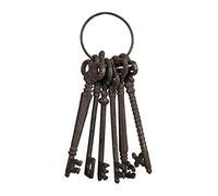 Relaxdays Decorative Key Ring, Antique, 6 Keys, Nostalgic Garden Decoration, Cast Iron, Large, Vintage Design, Brown