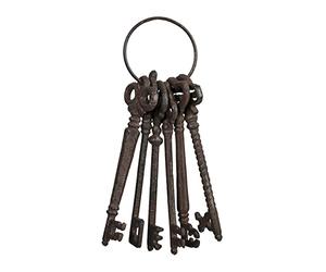 Relaxdays Decorative Key Ring, Antique, 6 Keys, Nostalgic Garden Decoration, Cast Iron, Large, Vintage Design, Brown