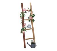 Relaxdays Decorative Ladder, 116 cm Tall, Garden Decor, 4 Rungs, Chestnut Wood, Handmade, Towel & Clothing Rack, Natural