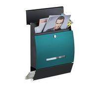 Relaxdays Design Letterbox with Newspaper Slot, Powdercoated, HxWxD: 45 x 35 x 11 cm, Wall-Mount Mailbox, Black-Green