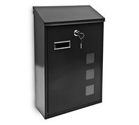 Relaxdays Design Mailbox/Letterbox Metal 4 Colours 3 Viewing Windows 25x40 cm Post Mail Secure, Black