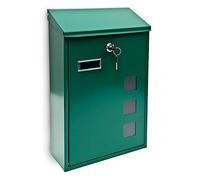 Relaxdays Design Mailbox/Letterbox Metal 4 Colours 3 Viewing Windows 25x40 cm Post Mail Secure, Green