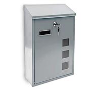 Relaxdays Design Mailbox / Letterbox Metal 4 Colours 3 Viewing Windows 25x40 cm Post Mail Secure, Silver