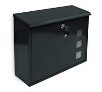 Relaxdays Design Metal Mailbox / Letterbox Window Pattern, Black | Mounting Material, 33 x 34.5 x 10.5 cm, Metal, Mailbox