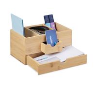 Relaxdays Desk, 2 Drawers, 3 Compartments, Made of Bamboo, HxWxD: 12 x 24 x 14.5 cm, Office Organiser, Natural