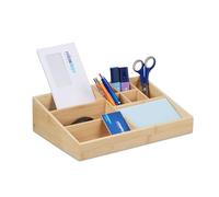 Relaxdays Desk, Bamboo Organiser, 9 Compartments, H x W x D: 9 x 33 x 21 cm, Utensil, Storage Box, Brown