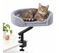 Relaxdays Desk Cat Bed, 25 kg, 360° swivel, grey/black | 360° swivel, removable cover, desk-mounted, cat bed