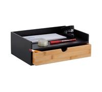 Relaxdays Desk, 1 Drawer, DIN A4 Shelf, Bamboo, HxWxD: 11 x 32 x 22 cm, Office Organiser, Black/Natural