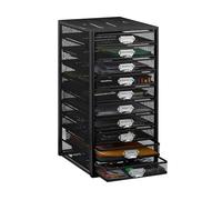 Relaxdays Desk Organiser, 10 Drawers for DIN A4 Files, Letter Tray and Paper Sorter, Mini Chest of Drawers, Black