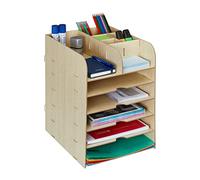 Relaxdays Desk Organiser, 12 Compartments, Letter Tray, Office Document Tray, A4 Format, HWD: 34.5 x 25 x 32 cm, Beige