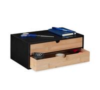 Relaxdays Desk Organiser, 2 Drawers, Bamboo & MDF, HxWxD: 14 x 33 x 21 cm, Office Stationary Box, Storage, Natural/Black