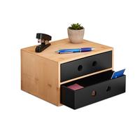 Relaxdays Desk Organiser, 2 Drawers, Bamboo & MDF, HxWxD: 15 x 25 x 20 cm, Office Stationary Box, Storage, Natural/Black