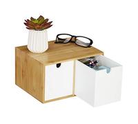 Relaxdays Desk Organiser, 2 Drawers, Office Storage Box, HxWxD: 14.5 x 24.5 x 20 cm, Bamboo & MDF, White