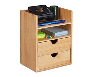 Relaxdays Desk Organiser, 2 Drawers & Shelves, Dimensions H x W x D: 24 x 19 x 13 cm, Bamboo, Natural