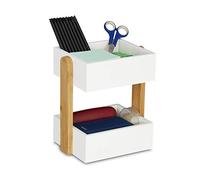 Relaxdays Desk Organiser, 2 Open Compartments, Office Storage Box, H x W x D 25 x 22.5 x 16.5 cm, Bamboo & MDF, white