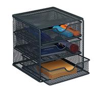 Relaxdays Desk Organiser, 3 Compartments, Drawers, Mesh Design, H x W x D: 17 x 16 x 17 cm, Metal, Grey, Steel