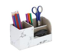 Relaxdays Desk Organiser, 3 Compartments, Marble Look, H x W x D: 11 x 20 x 9 cm, Office & Home, White
