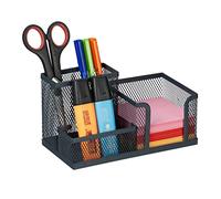 Relaxdays Desk Organiser, 3 Compartments, Mesh Design, H x W x D: 10 x 18.5 x 9.5 cm, Metal, Grey