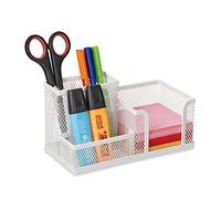 Relaxdays Desk Organiser, 3 Compartments, Mesh Design, H x W x D: 10 x 18.5 x 9.5 cm, Metal, White, Steel