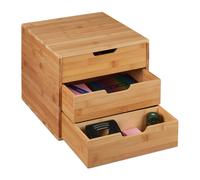 Relaxdays Desk Organiser, 3, Office Supplies, Bamboo Tray, Drawer Box, H x W x D 26 x 30 x 31 cm, Natural