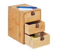 Relaxdays Desk Organiser, 3 Drawers, Natural Bamboo, HWD: 21 x 15 x 20 cm, Utensils Box, Home, Bathroom, Office