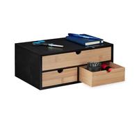 Relaxdays Desk Organiser, 3 Drawers, Bamboo & MDF, HWD: 13.5 x 33 x 21 cm, Office Stationary Box, Storage, Natural/Black