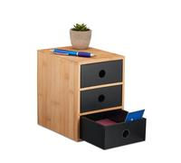 Relaxdays Desk Organiser, 3 Drawers, Bamboo & MDF, HxWxD: 21 x 15 x 20 cm, Office Stationary Box, Storage, Natural/Black