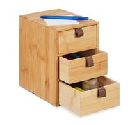 Relaxdays Desk Organiser, 3 Drawers, Natural Bamboo, HWD: 21 x 15 x 20 cm, Utensils Box, Home, Bathroom, Office