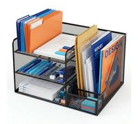 Relaxdays Desk Organiser, 5 compartments, vertical file holder, H x W x D: 23.5 x 37 x 30.5 cm, metal, black