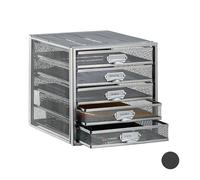 Relaxdays Desk Organiser, 5 Drawers for DIN A4 Files, Letter Tray and Paper Sorter, Mini Chest of Drawers, Silver