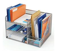 Relaxdays Desk Organiser, 5 slots, vertical folder holder, HWD: 23.5 x 37 x 30.5 cm, metal, silver