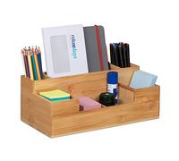 Relaxdays Desk Organiser, 7 Compartments, H x W x D: 11 x 30 x 15 cm, Bamboo, Natural