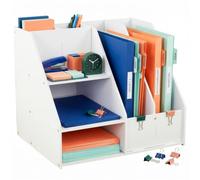 Relaxdays Desk Organiser, A4, 7 compartments, Office, Home Office, School, pens, Files, White