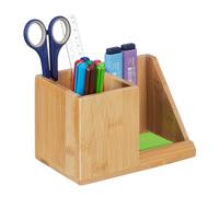 Relaxdays Desk Organiser, Bamboo, 2 Sections, Office Supplies & Cosmetics, Pencil Box, 10.5 x 17.5 x 10.5 cm, Natural