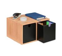 Relaxdays Desk Organiser, Bamboo Drawer Box, 2 Compartments, 14.5 x 24.5 x 20 cm, Desktop Storage Space, Natural/Black