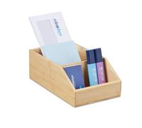 Relaxdays Desk Organiser, Bamboo Organiser, 3 Compartments, H x W x D: 9 x 15.5 x 25.5 cm, Utensil Box, Pen Pot, Brown