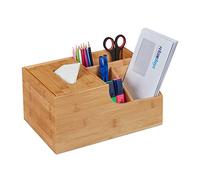 Relaxdays Desk Organiser, Bamboo, Tissue Box, Organisation, H x W x D: 14 x 29 x 19.5 cm, Natural