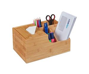 Relaxdays Desk Organiser, Bamboo, Tissue Box, Organisation, H x W x D: 14 x 29 x 19.5 cm, Natural