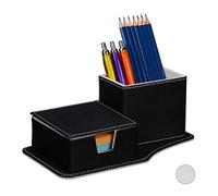 Relaxdays Desk Organiser, for Memos & Pens, Dimensions: H x W x D: 9 x 23.5 x 12 cm, Faux Leather, Black