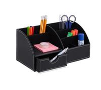 Relaxdays Desk Organiser, for Office and Home, 6 Compartments & Drawer, Stationary Holder, HWD: 14 x 28.5 x 15 cm, Black