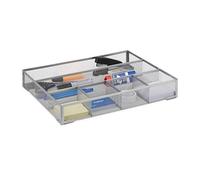 Relaxdays Desk Organiser, Non-Slip Drawer Insert with 6 Compartments, Metal Mesh, HWD: 6x38x30 cm, Silver
