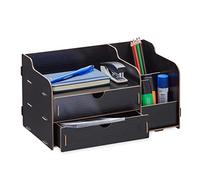Relaxdays Desk Organiser, Office Supplies and Documents, Different Size Compartments, DIY, MDF, 17 x 33 x 19 cm, Black