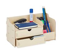 Relaxdays Desk Organiser, Office Supplies and Documents, Different Size Compartments, DIY, MDF, 17 x 33 x 19 cm, Beige
