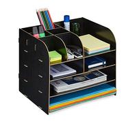 Relaxdays Desk Organiser, Office Supplies and Documents, Different Size Compartments, DIY, MDF, 27.5x32.5x25 cm, Black